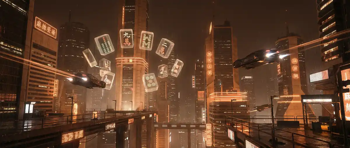 麻将胡了模拟器 砂岩赛博不夜城全景 - 未来都市夜景